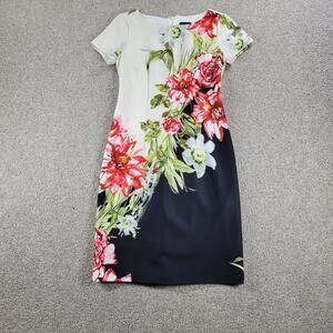 Adrianna Papell Dress Women 4 White Floral Scuba Cap Sleeve Fitted Cocktail
